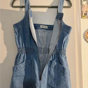 Madewell Denim Zip Smock-Waist Jumpsuit in Baisley Wash